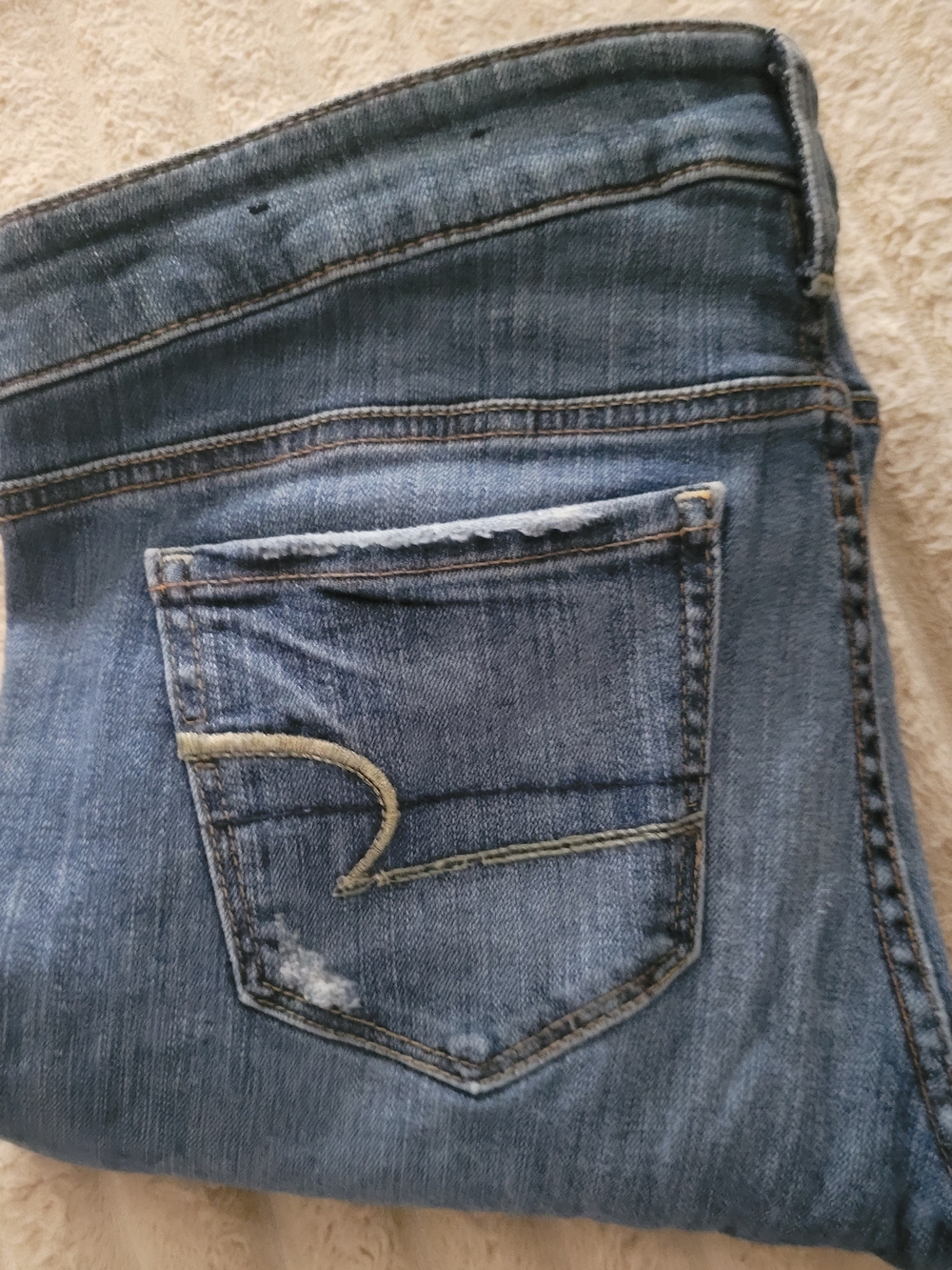 American Eagle Women’s Blue Denim Jeans - Classic Pocket Style Stretch Fit